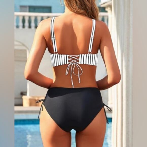 Aqua Eve NWT High Waisted Bikini Twist Front Top and Leopard Print Bottom Large - Picture 9 of 9